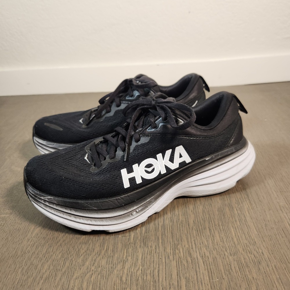 Hoka Bondi 8 Women's Running Shoes Black White 7.5 B Walking Athletic 1127952
